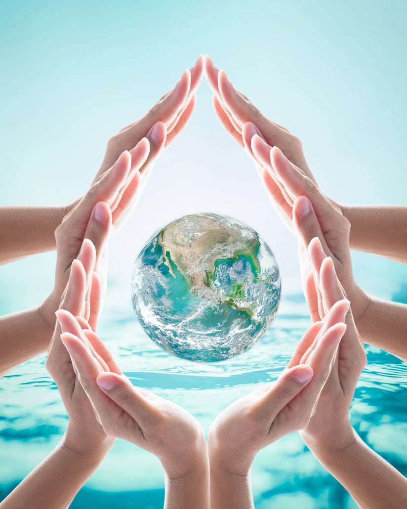 World water day, saving bio natural environment concept with hands in drop water cycle. Element of the image furnished by NASA